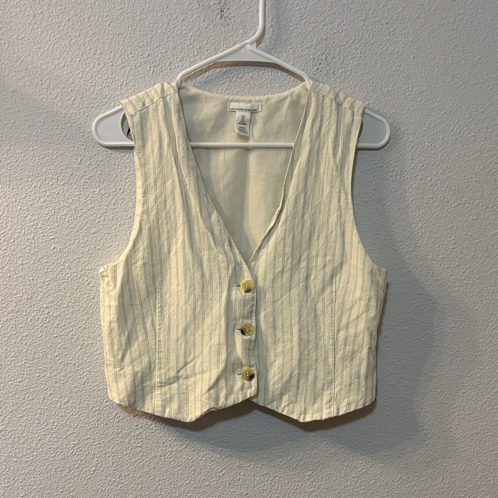 H&M Cream Striped Button-Front Crop Vest